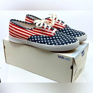 KEDS Original American Flag Womens 9.5 Canvas 4th July Sneakers Patriotic NIB